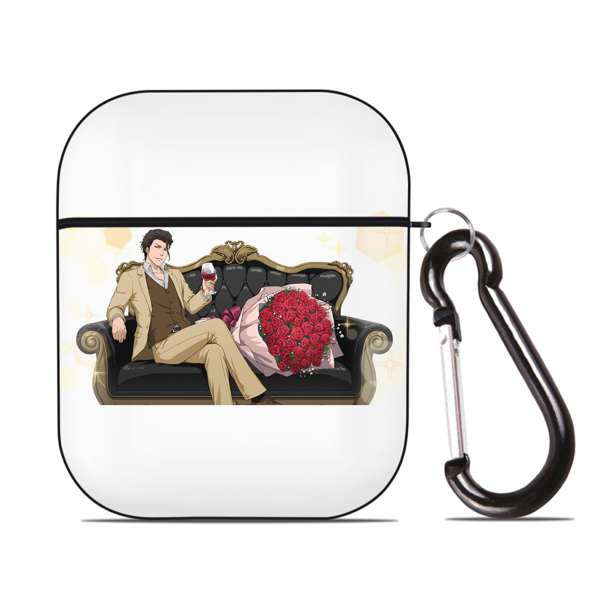 （画像用） ブリーチ 藍染 惣右介（あいぜん そうすけ） BLEACH Aizen Sousuke AirPods 第2世代保護ケース ハードシェル ブラック 耐衝撃・防指紋・カラビナ付き