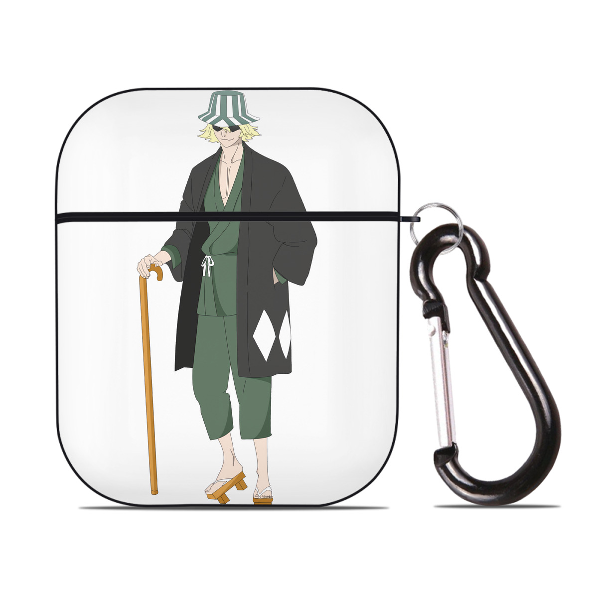 （画像用） "ブリーチ 浦原 喜助（うらはら きすけ） BLEACH Urahara Kisuke " AirPods 第2世代保護ケース ハードシェル ブラック 耐衝撃・防指紋・カラビナ付き