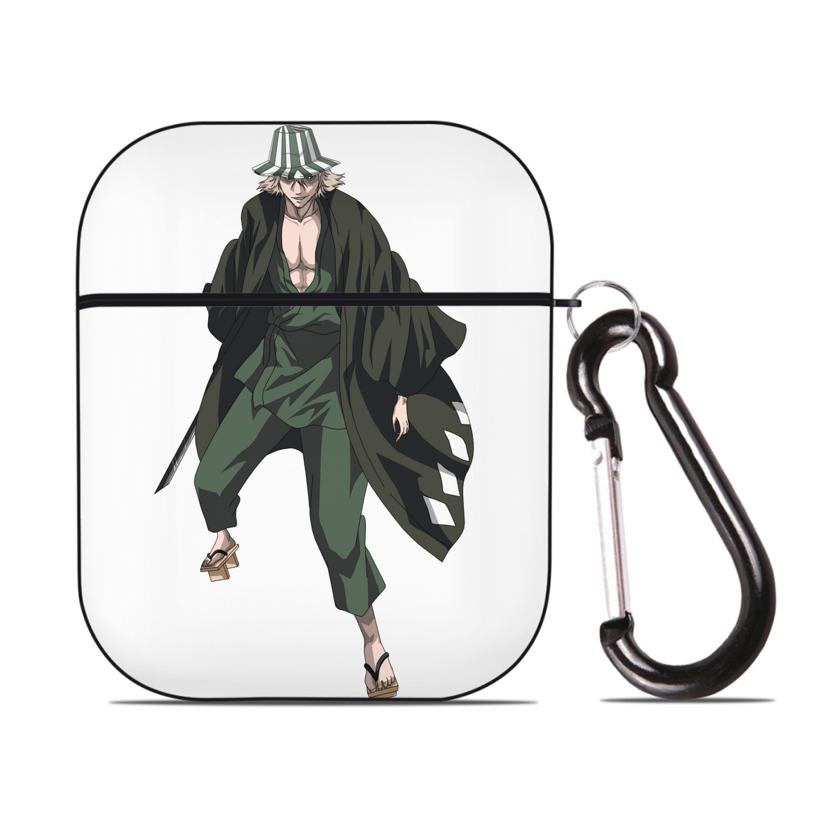 （画像用） "ブリーチ 浦原 喜助（うらはら きすけ） BLEACH Urahara Kisuke " AirPods 第2世代保護ケース ハードシェル ブラック 耐衝撃・防指紋・カラビナ付き