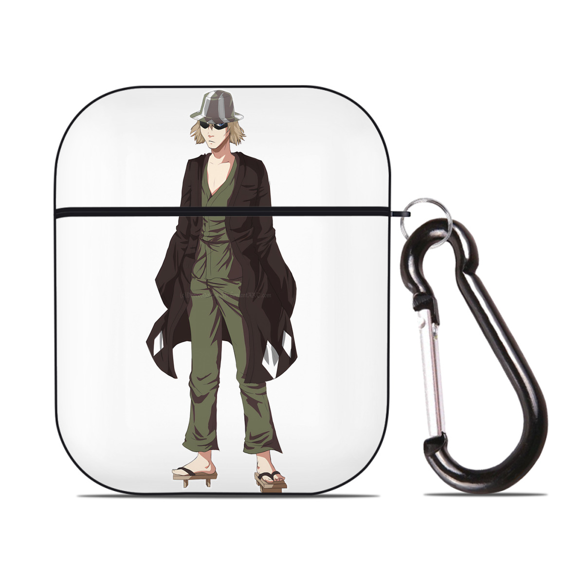 （画像用） "ブリーチ 浦原 喜助（うらはら きすけ） BLEACH Urahara Kisuke " AirPods 第2世代保護ケース ハードシェル ブラック 耐衝撃・防指紋・カラビナ付き