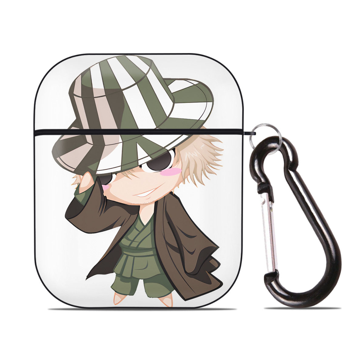 （画像用） "ブリーチ 浦原 喜助（うらはら きすけ） BLEACH Urahara Kisuke " AirPods 第2世代保護ケース ハードシェル ブラック 耐衝撃・防指紋・カラビナ付き