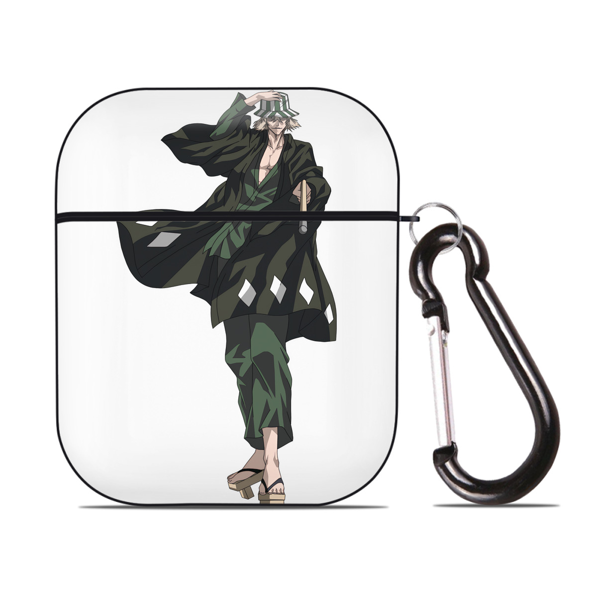 （画像用） "ブリーチ 浦原 喜助（うらはら きすけ） BLEACH Urahara Kisuke " AirPods 第2世代保護ケース ハードシェル ブラック 耐衝撃・防指紋・カラビナ付き