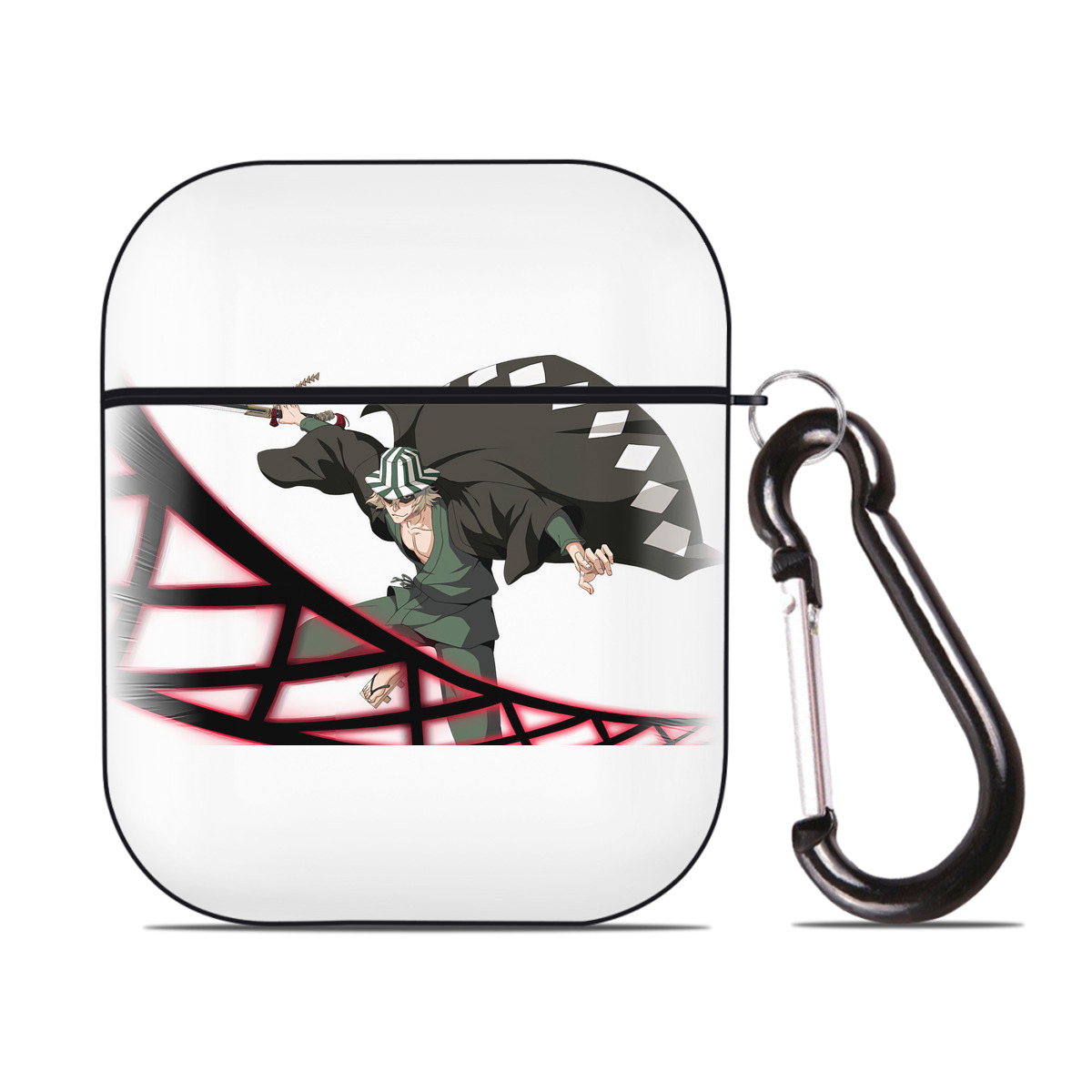 （画像用） "ブリーチ 浦原 喜助（うらはら きすけ） BLEACH Urahara Kisuke " AirPods 第2世代保護ケース ハードシェル ブラック 耐衝撃・防指紋・カラビナ付き