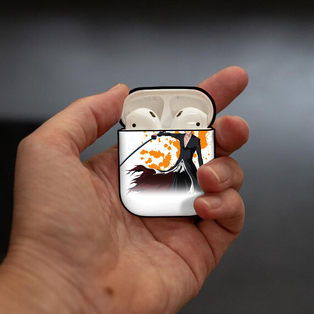 ブリーチ 黒崎一護（くろさき いちご）BLEACH Kurosaki Ichigo AirPods 第2世代保護ケース ハードシェル ブラック 耐衝撃・防指紋・カラビナ付き