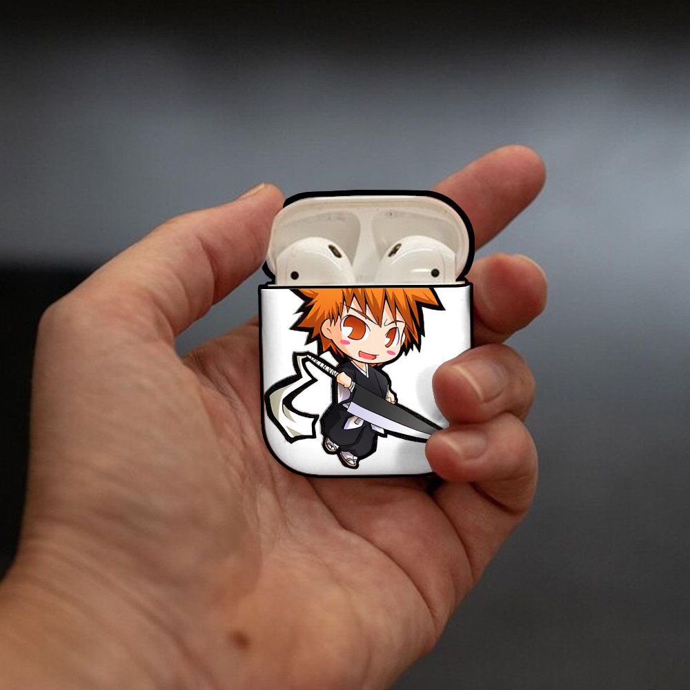 ブリーチ 黒崎一護（くろさき いちご）BLEACH Kurosaki Ichigo AirPods 第2世代保護ケース ハードシェル ブラック 耐衝撃・防指紋・カラビナ付き