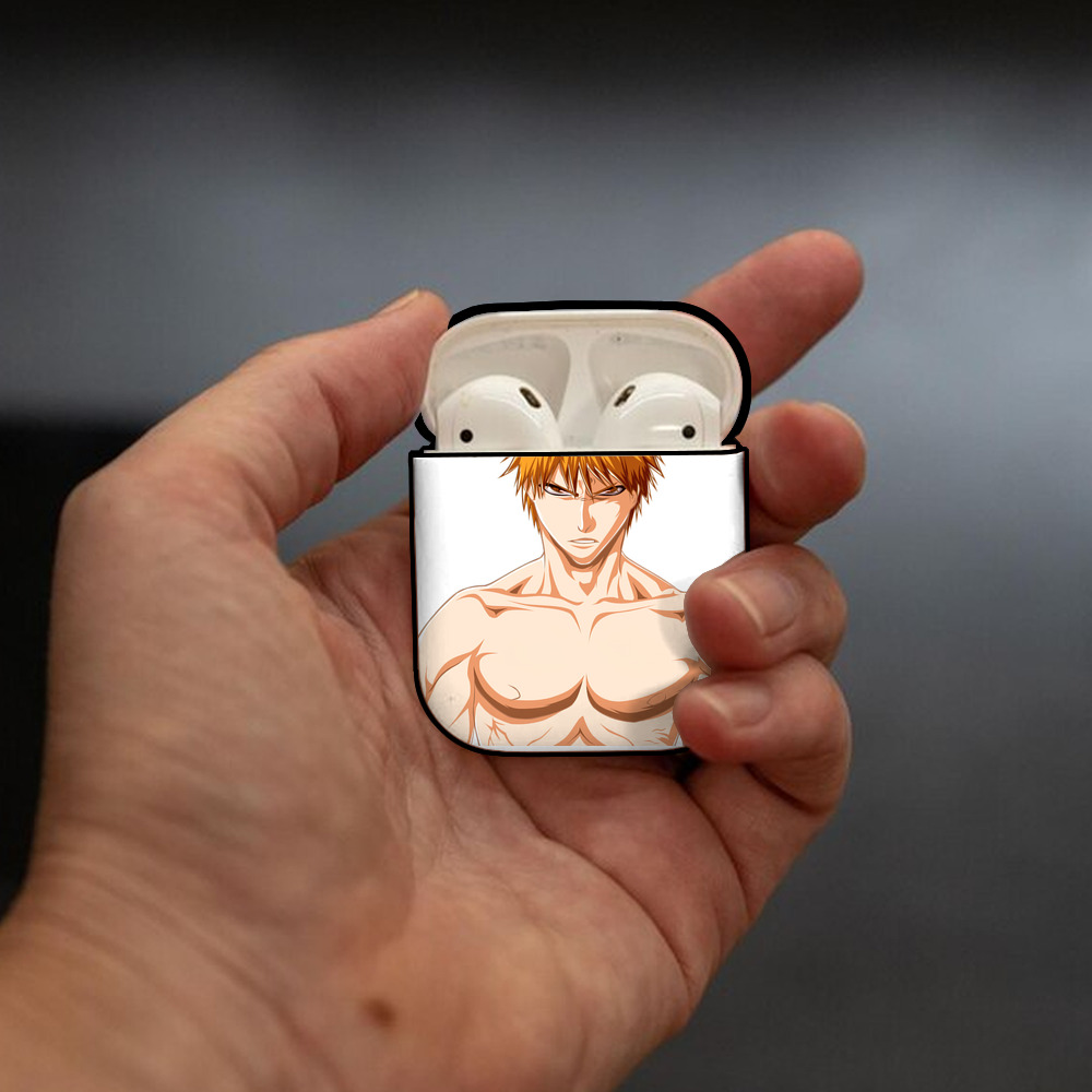 ブリーチ 黒崎一護（くろさき いちご）BLEACH Kurosaki Ichigo AirPods 第2世代保護ケース ハードシェル ブラック 耐衝撃・防指紋・カラビナ付き
