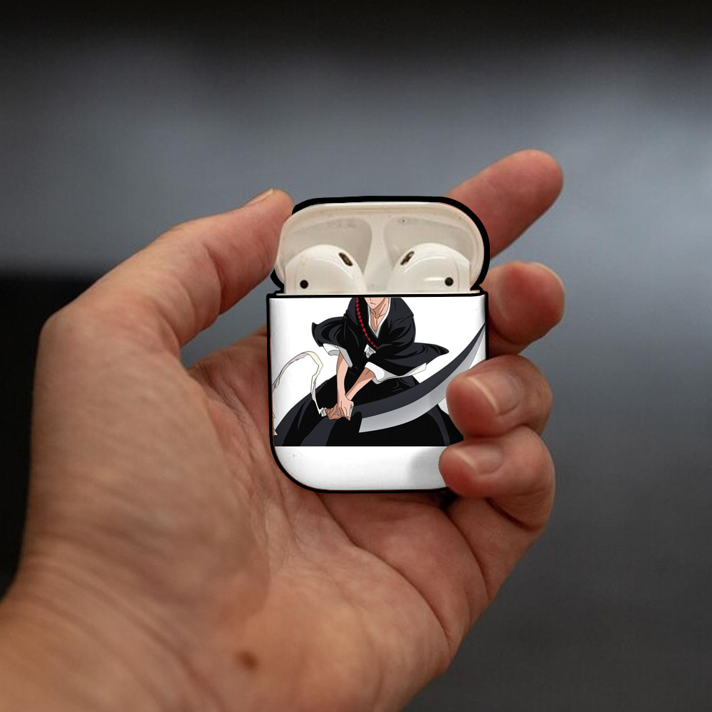 ブリーチ 黒崎一護（くろさき いちご）BLEACH Kurosaki Ichigo AirPods 第2世代保護ケース ハードシェル ブラック 耐衝撃・防指紋・カラビナ付き