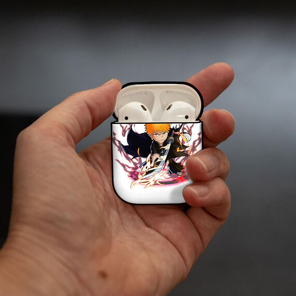 ブリーチ 黒崎一護（くろさき いちご）BLEACH Kurosaki Ichigo AirPods 第2世代保護ケース ハードシェル ブラック 耐衝撃・防指紋・カラビナ付き