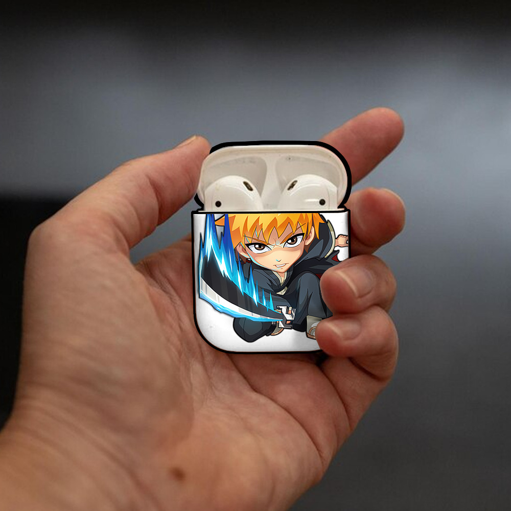ブリーチ 黒崎一護（くろさき いちご）BLEACH Kurosaki Ichigo AirPods 第2世代保護ケース ハードシェル ブラック 耐衝撃・防指紋・カラビナ付き