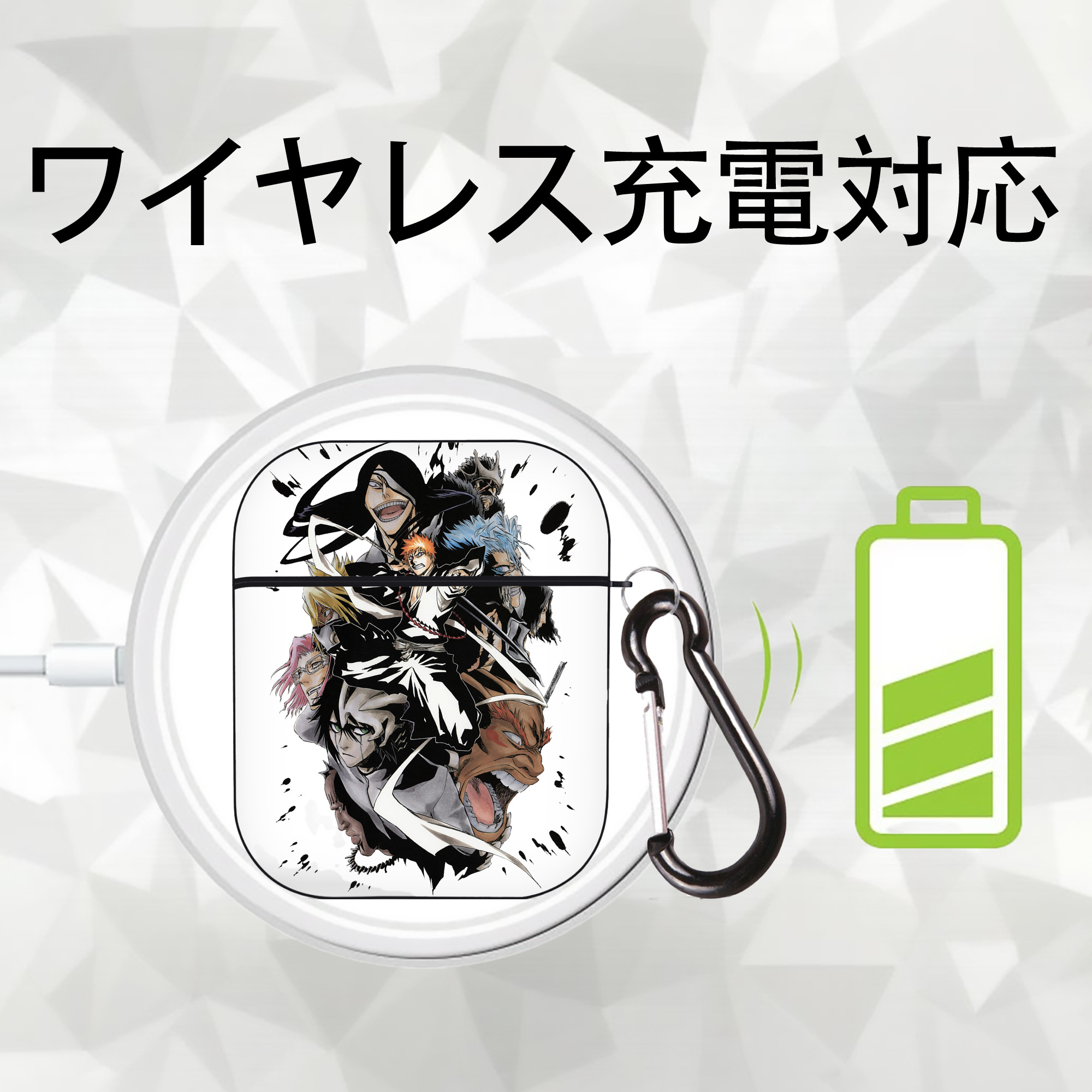 ブリーチ 黒崎一護（くろさき いちご）BLEACH Kurosaki Ichigo AirPods 第2世代保護ケース ハードシェル ブラック 耐衝撃・防指紋・カラビナ付き