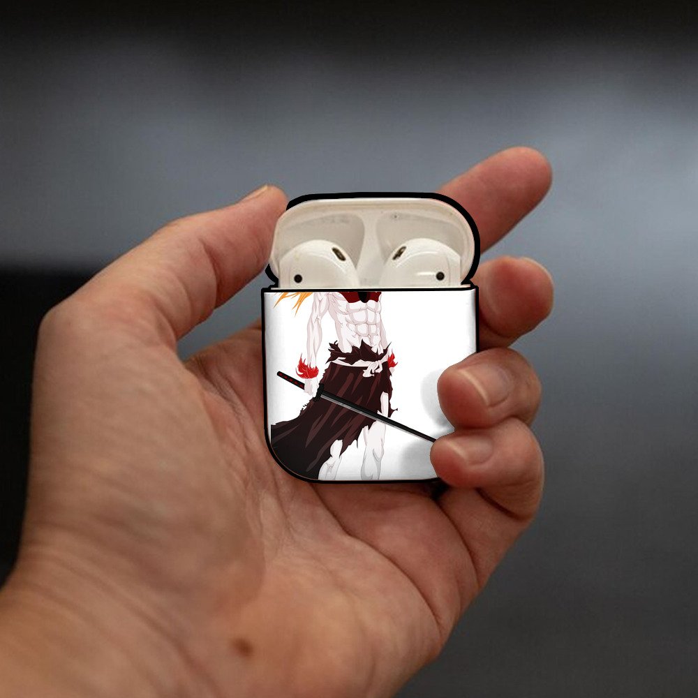 ブリーチ 黒崎一護（くろさき いちご）BLEACH Kurosaki Ichigo AirPods 第2世代保護ケース ハードシェル ブラック 耐衝撃・防指紋・カラビナ付き