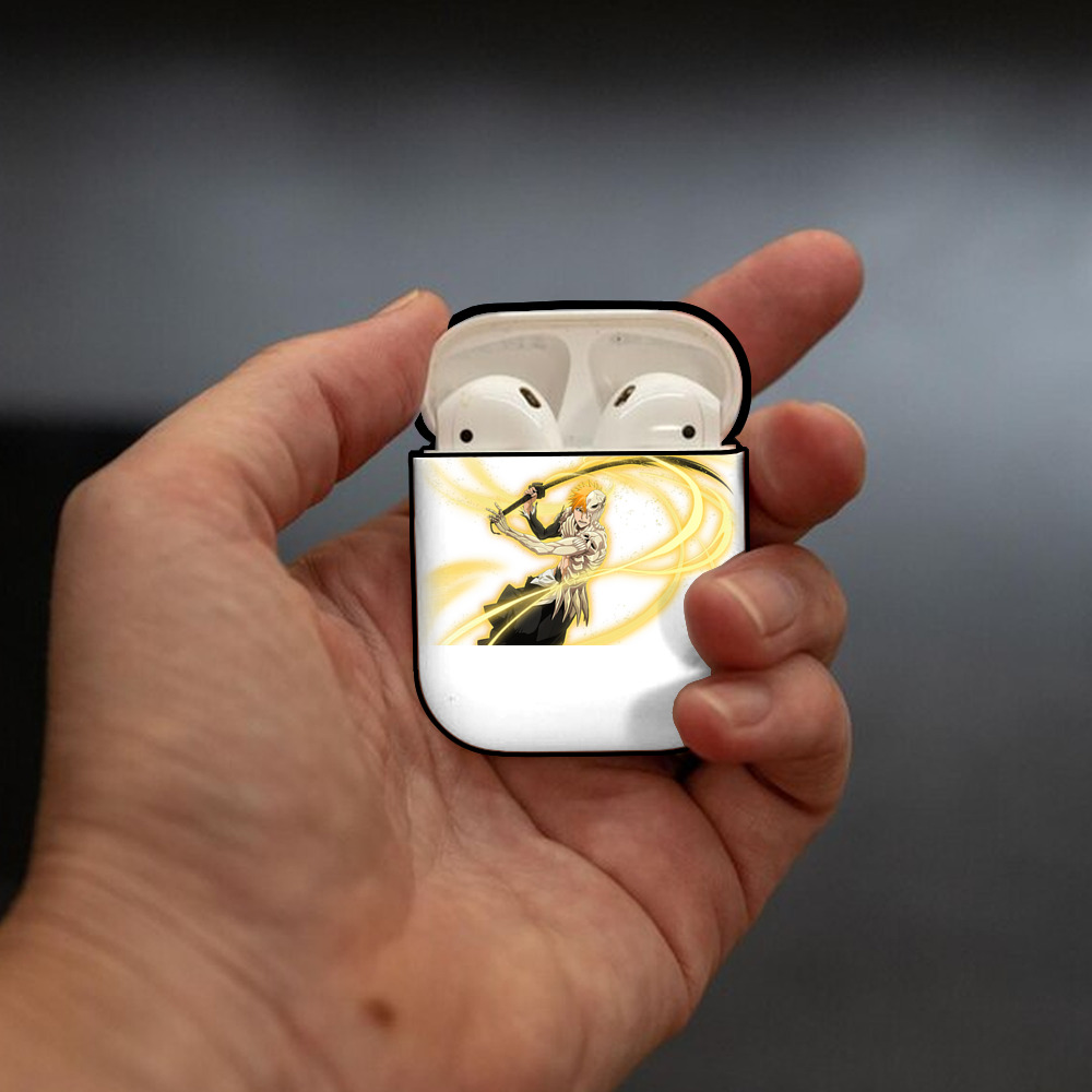 ブリーチ 黒崎一護（くろさき いちご）BLEACH Kurosaki Ichigo AirPods 第2世代保護ケース ハードシェル ブラック 耐衝撃・防指紋・カラビナ付き
