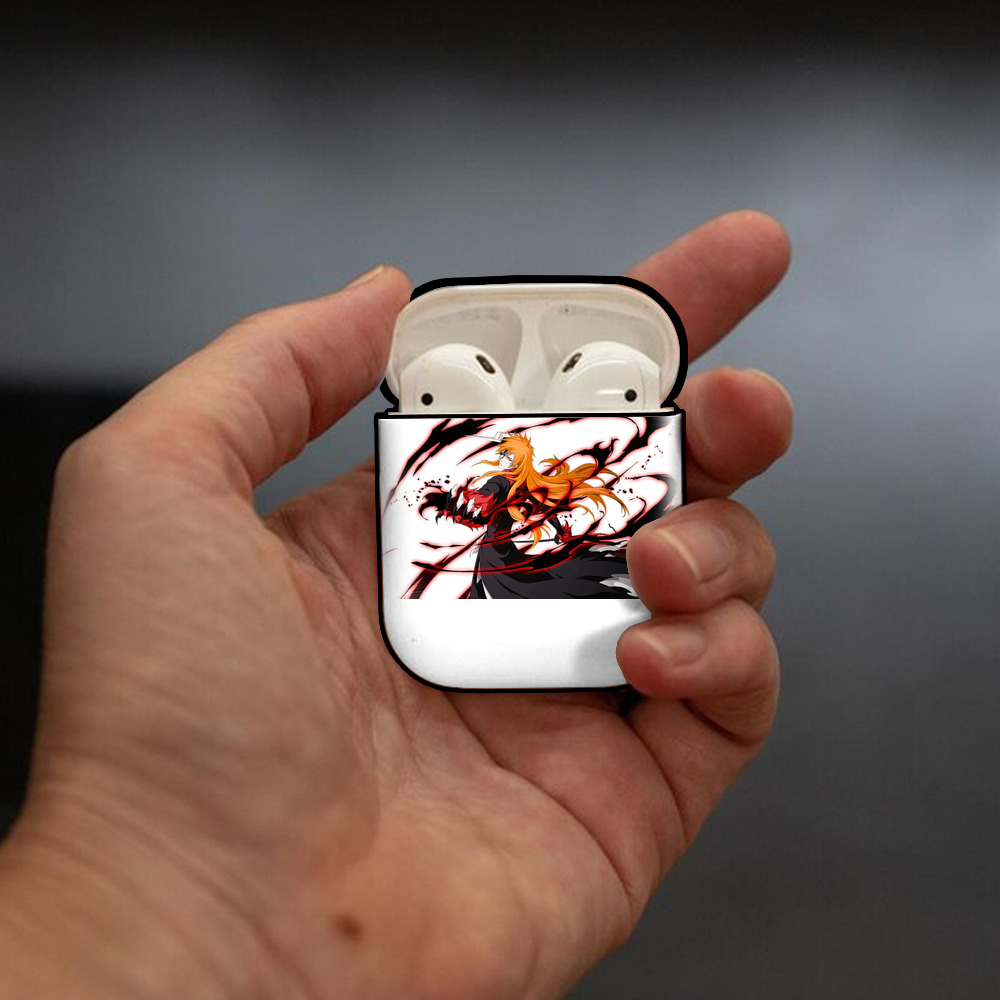 ブリーチ 黒崎一護（くろさき いちご）BLEACH Kurosaki Ichigo AirPods 第2世代保護ケース ハードシェル ブラック 耐衝撃・防指紋・カラビナ付き