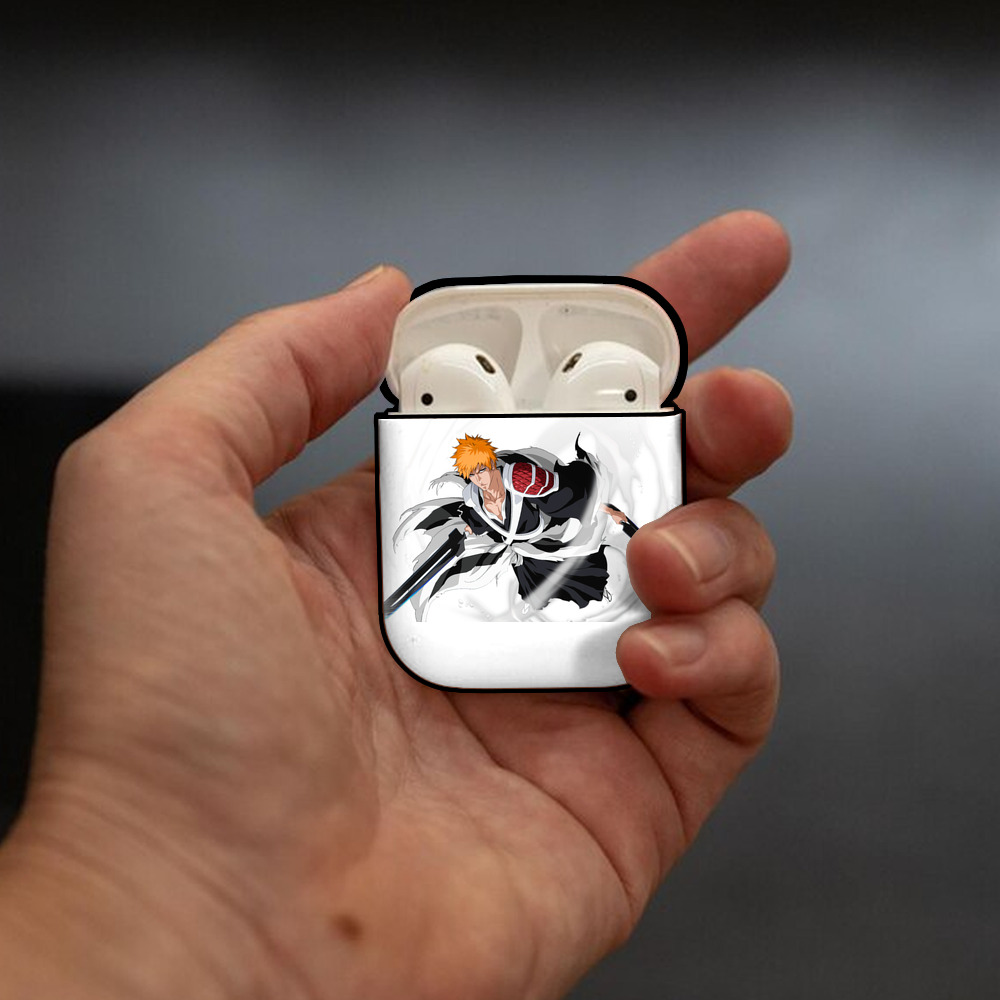 ブリーチ 黒崎一護（くろさき いちご）BLEACH Kurosaki Ichigo AirPods 第2世代保護ケース ハードシェル ブラック 耐衝撃・防指紋・カラビナ付き