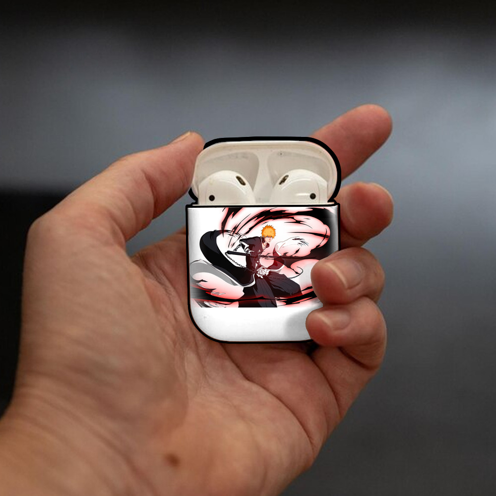 ブリーチ 黒崎一護（くろさき いちご）BLEACH Kurosaki Ichigo AirPods 第2世代保護ケース ハードシェル ブラック 耐衝撃・防指紋・カラビナ付き