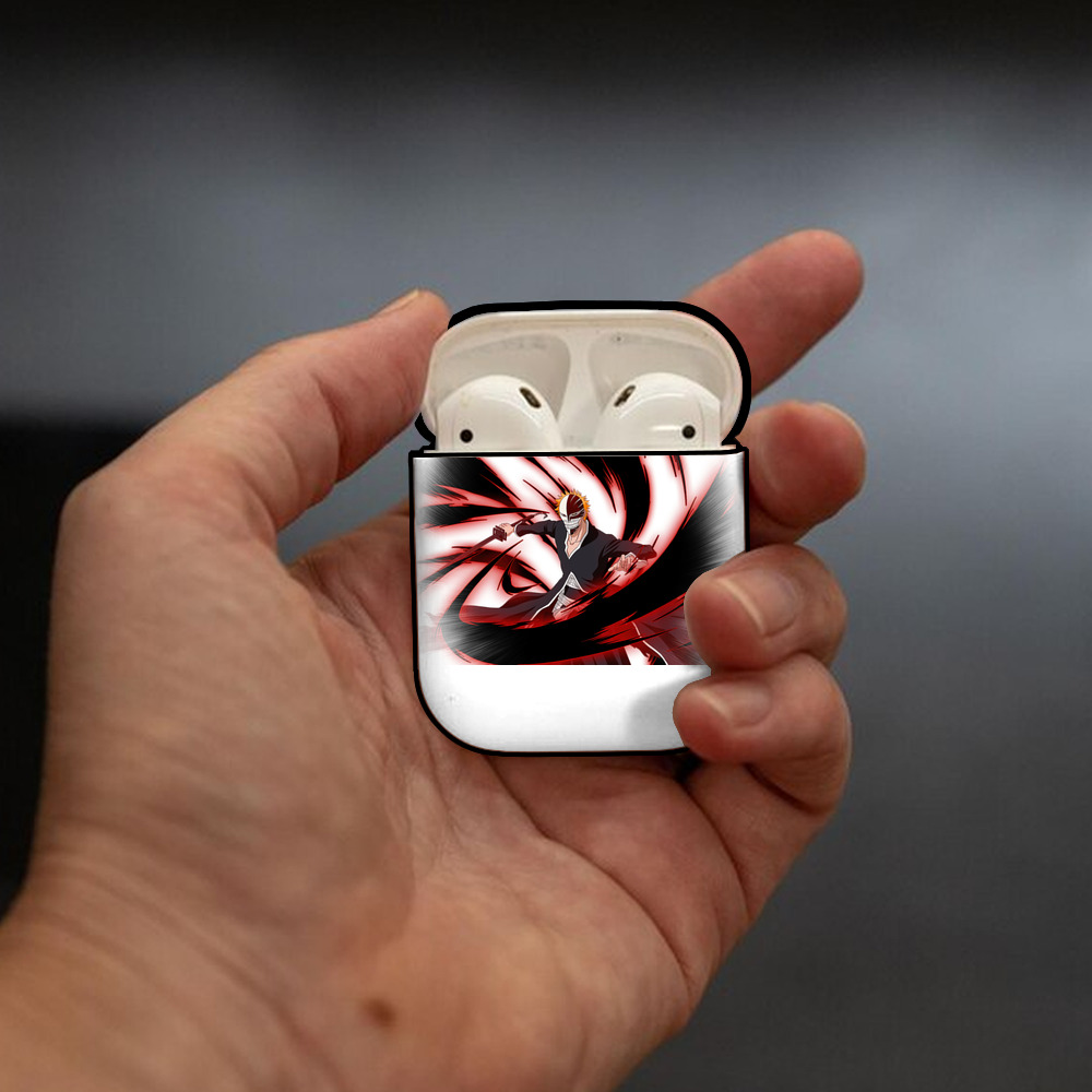 ブリーチ 黒崎一護（くろさき いちご）BLEACH Kurosaki Ichigo AirPods 第2世代保護ケース ハードシェル ブラック 耐衝撃・防指紋・カラビナ付き