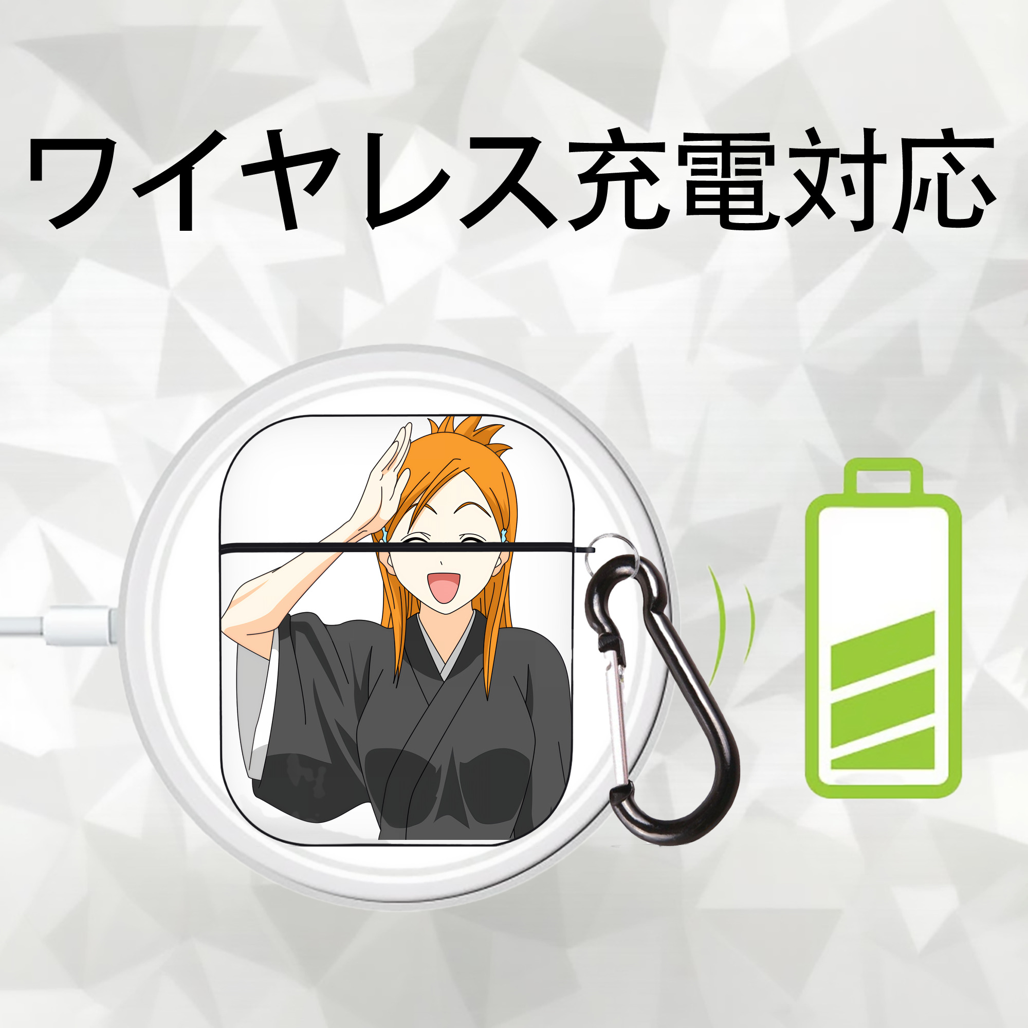 ブリーチ 井上織姫（いのうえおりひめ） BLEACH Inoue Orihime AirPods 第2世代保護ケース ハードシェル ブラック 耐衝撃・防指紋・カラビナ付き