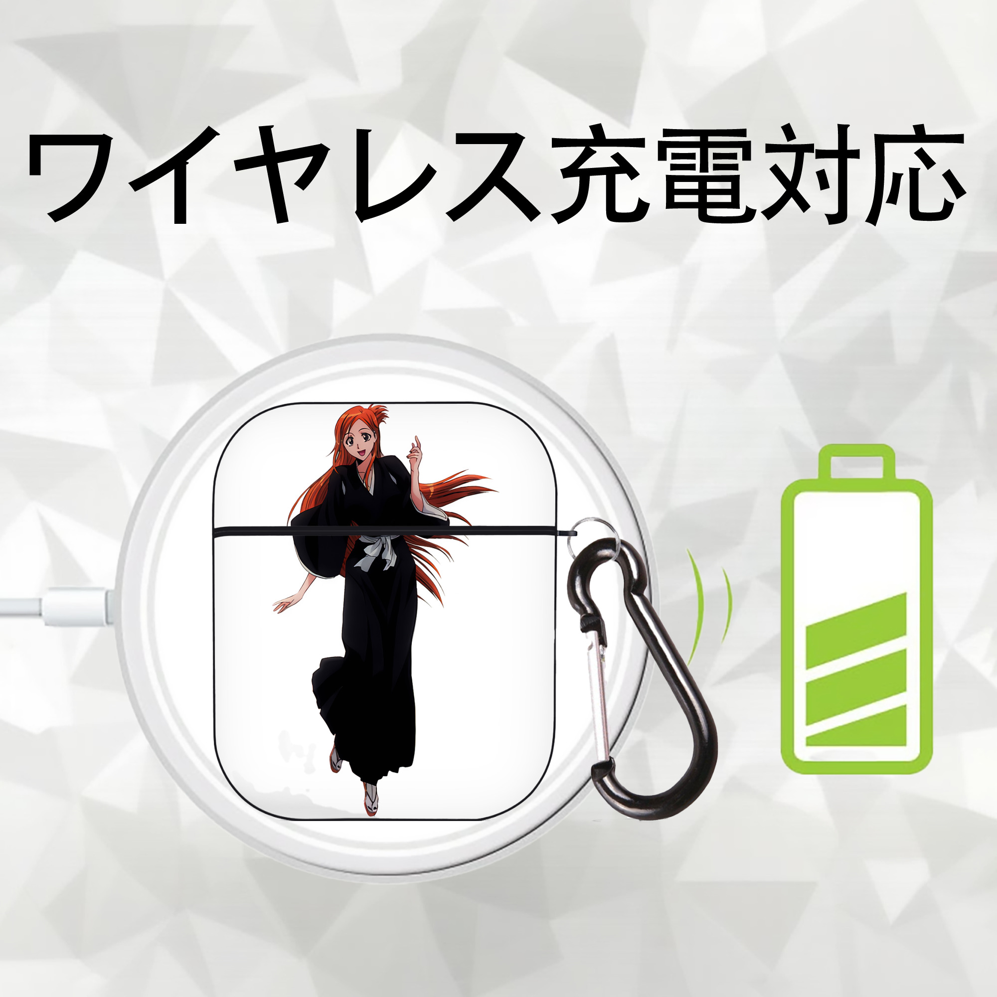 ブリーチ 井上織姫（いのうえおりひめ） BLEACH Inoue Orihime AirPods 第2世代保護ケース ハードシェル ブラック 耐衝撃・防指紋・カラビナ付き