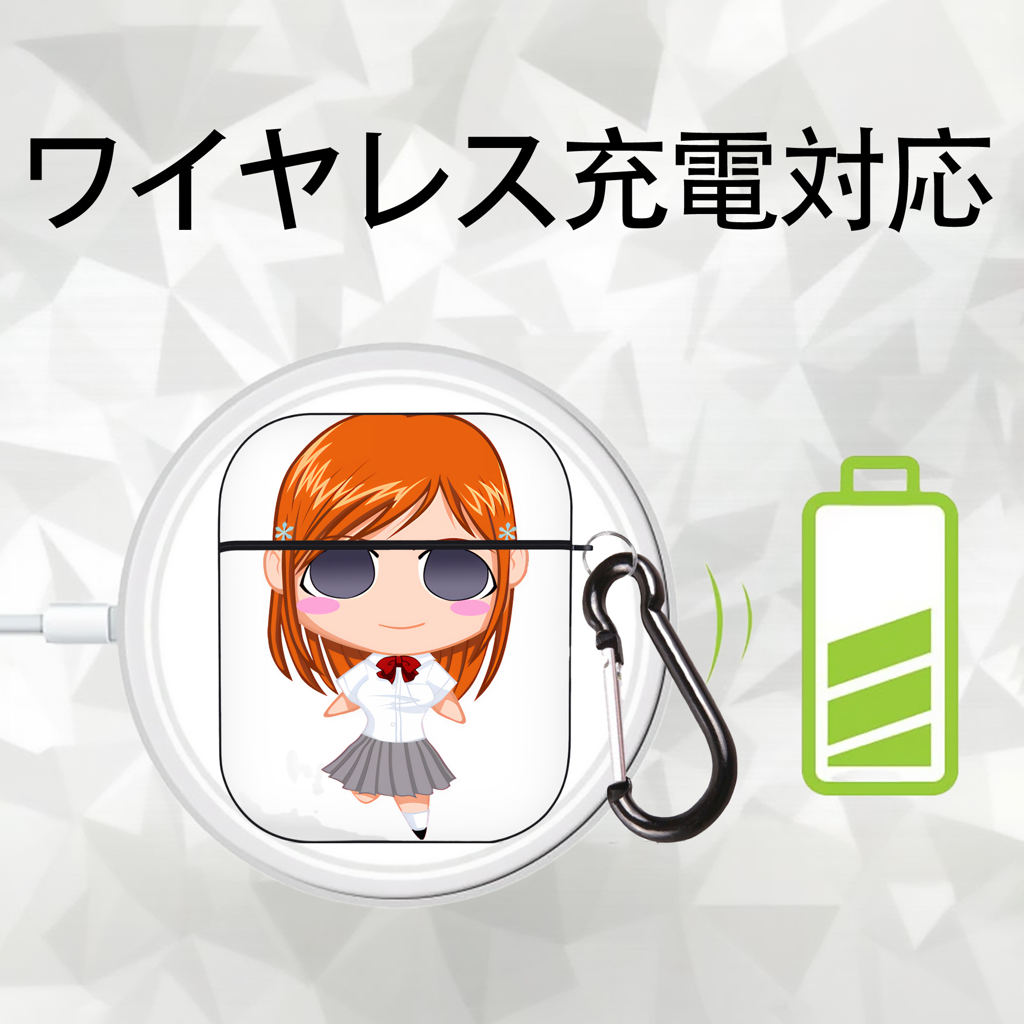 ブリーチ 井上織姫（いのうえおりひめ） BLEACH Inoue Orihime AirPods 第2世代保護ケース ハードシェル ブラック 耐衝撃・防指紋・カラビナ付き